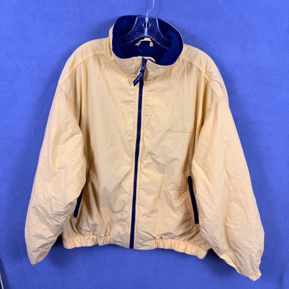 VTG Eddie Bauer Windbreaker Jacket Mens XL‎ Yellow Fleece Lined Made In USA